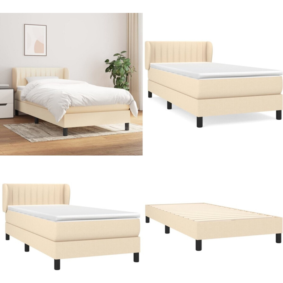 vidaXL Boxspring met matras stof crèmekleurig 80x200 cm - Boxspring - Boxsprings - Bed - Slaapmeubel afbeelding 1