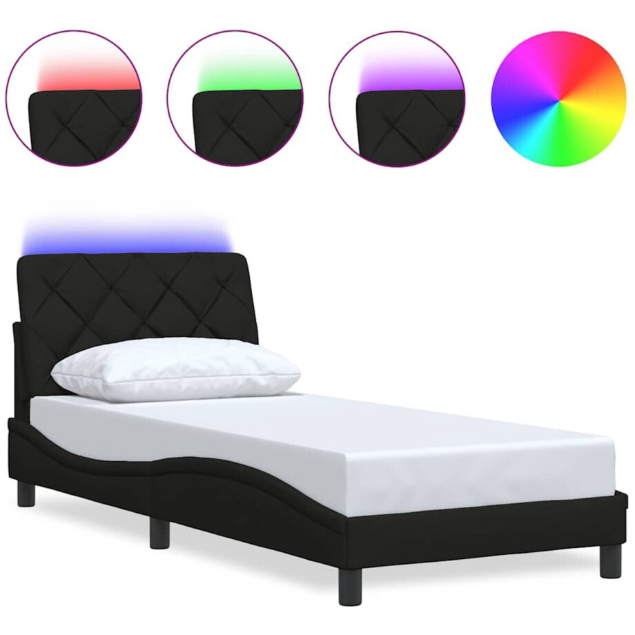 vidaXL - Bedframe - met - LED - zonder - matras - 90x190 - cm - stof - zwart afbeelding 1