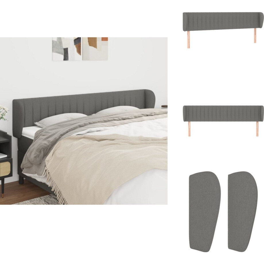 vidaXL Hoofdbord - Hoofdborden - Hoofdeinde - Houten Hoofdbord - Hoofdbord met randen 203x23x78/88 cm stof donkergrijs afbeelding 1