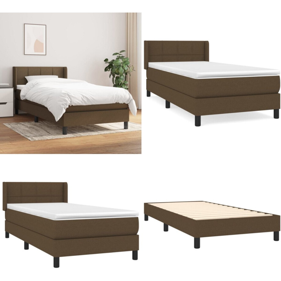 vidaXL Boxspring met matras stof donkerbruin 100x200 cm - Boxspring - Boxsprings - Bed - Slaapmeubel afbeelding 1