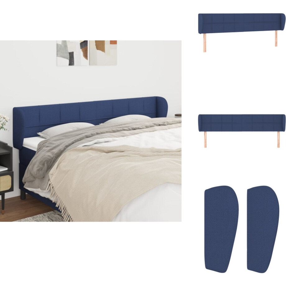 vidaXL Hoofdbord - Hoofdborden - Hoofdeinde - Houten Hoofdbord - Hoofdbord met randen 203x23x78/88 cm stof blauw afbeelding 1