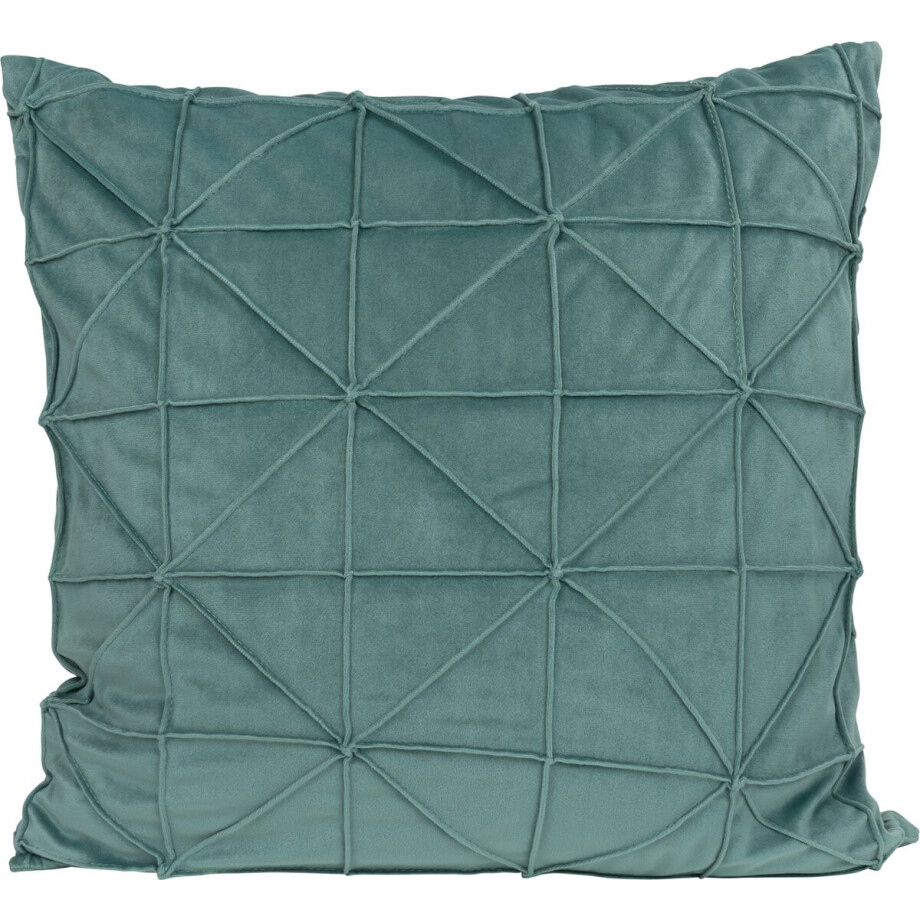QUVIO Kussensloop geruit met driehoek - Kussenslopen - Kussenhoes - Kussenhoezen - Sierkussens - Fluweel - 50 x 50 cm - Eucalyptus groen afbeelding 1