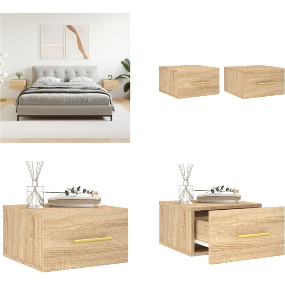 vidaXL Nachtkastjes 2 st wandgemonteerd 35x35x20 cm sonoma eikenkleur - Nachtkastje - Nachtkastjes - Bijzettafel - Wandkastje afbeelding 1
