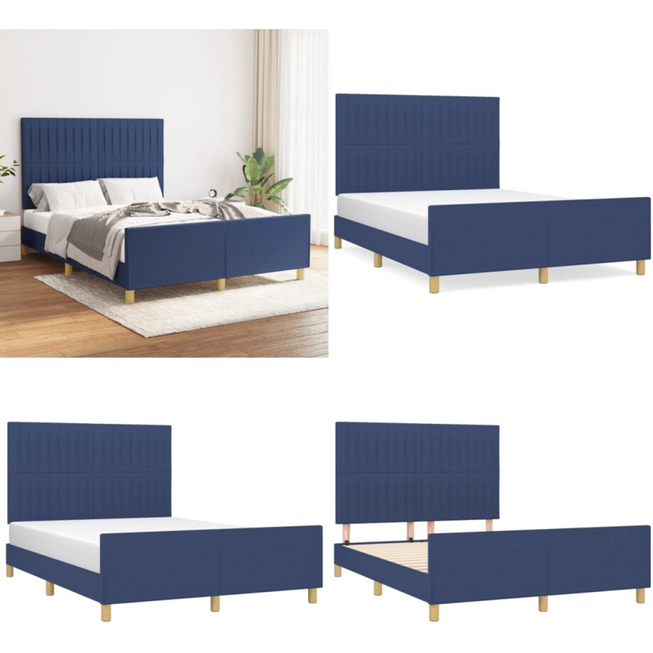 vidaXL Bedframe zonder matras stof blauw 140x200 cm - Bedframe Met Hoofdeinde - Bedframes Met Hoofdeindes - Bed - Slaapmeubel vidaXL Bedframe zonder matras stof blauw 140x200 cm - Bedframe Met Hoofdeinde - Bedframes Met Hoofdeindes - Bed - Slaapmeubel afbeelding 1