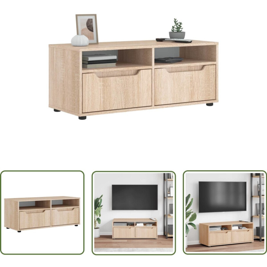 vidaXL Tv-meubel VISNES - 100x40x38 cm - Sonoma eiken Tv Meubel - Tv Kast - Salontafel - Houten Tv Stand - VidaXL afbeelding 1