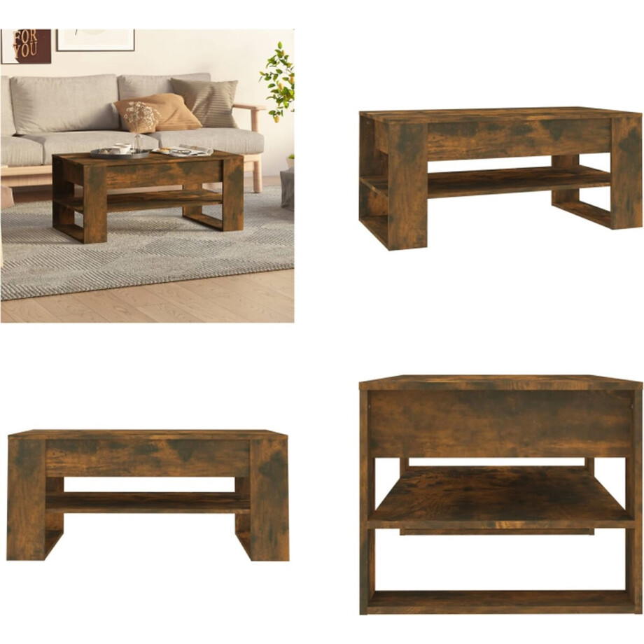 vidaXL Salontafel 102x55x45 cm bewerkt hout gerookt eikenkleurig - Salontafel - Salontafels - Bijzettafel - Tafel afbeelding 1