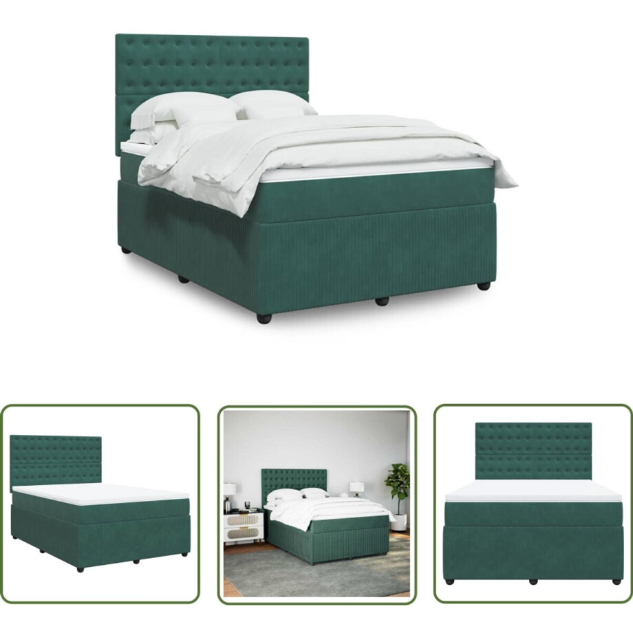 vidaXL Fluweel - Boxspring - Boxspring met matras fluweel donkergroen 140x200 cm - Donkergroen - Boxspringbed - Matras vidaXL Fluweel - Boxspring - Boxspring met matras fluweel donkergroen 140x200 cm - Donkergroen - Boxspringbed - Matras afbeelding 1
