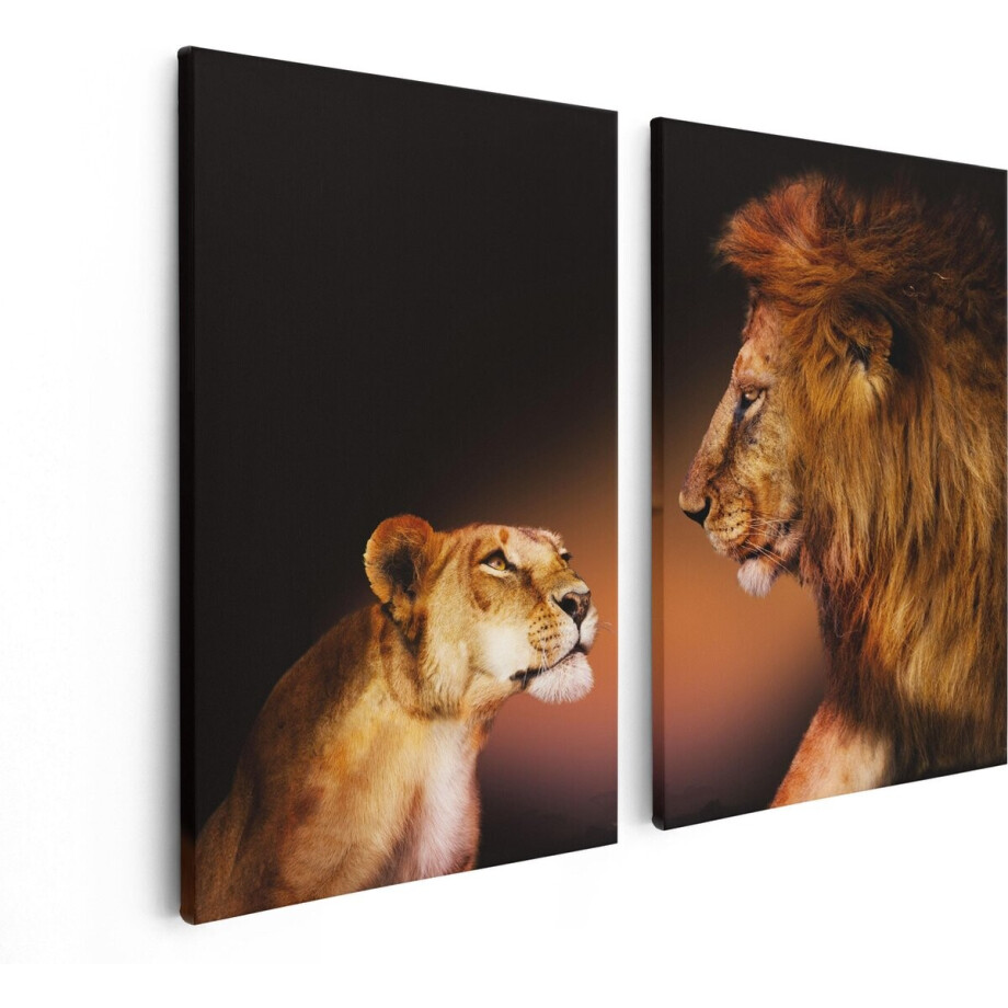 Artaza Canvas Schilderij Tweeluik Leeuw En Leeuwin - Kleur - 80x60 - Foto Op Canvas - Canvas Print afbeelding 1