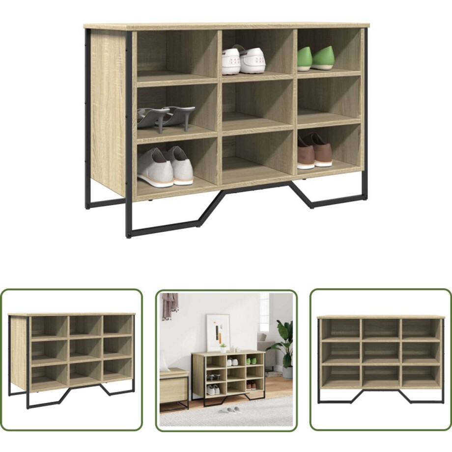vidaXL Schoenenopbergers - Schoenenkast - Schoenenkast 90x38x61,5 cm bewerkt hout sonoma eikenkleurig - Wandkasten - Houten Kast - Sonoma Eiken vidaXL Schoenenopbergers - Schoenenkast - Schoenenkast 90x38x61,5 cm bewerkt hout sonoma eikenkleurig - Wandkasten - Houten Kast - Sonoma Eiken afbeelding 1
