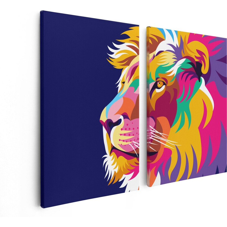 Artaza Canvas Schilderij Tweeluik Gekleurde Leeuw - Leeuwenkop - Abstract - 80x60 - Foto Op Canvas - Canvas Print Artaza Canvas Schilderij Tweeluik Gekleurde Leeuw - Leeuwenkop - Abstract - 80x60 - Foto Op Canvas - Canvas Print afbeelding 1