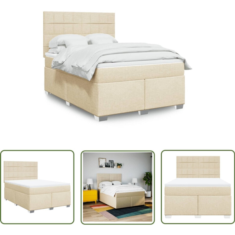 vidaXL Matras - Boxspring - Boxspring met matras stof crèmekleurig 140x200 cm - Bed Frame - Hoofdbord - Pocketvering afbeelding 1