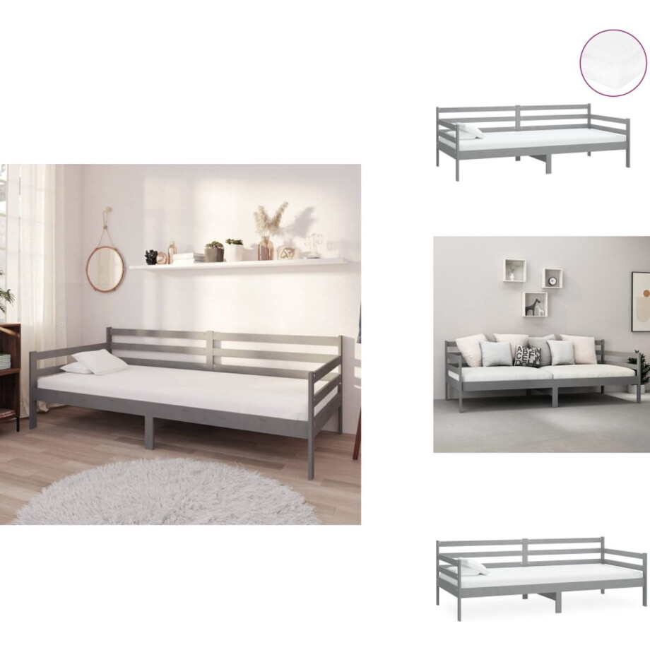 vidaXL Bedbank - Bedbanken - Bed Bank - Bed Banken - Slaapbank met matras massief grenenhout grijs 90x200 cm afbeelding 1