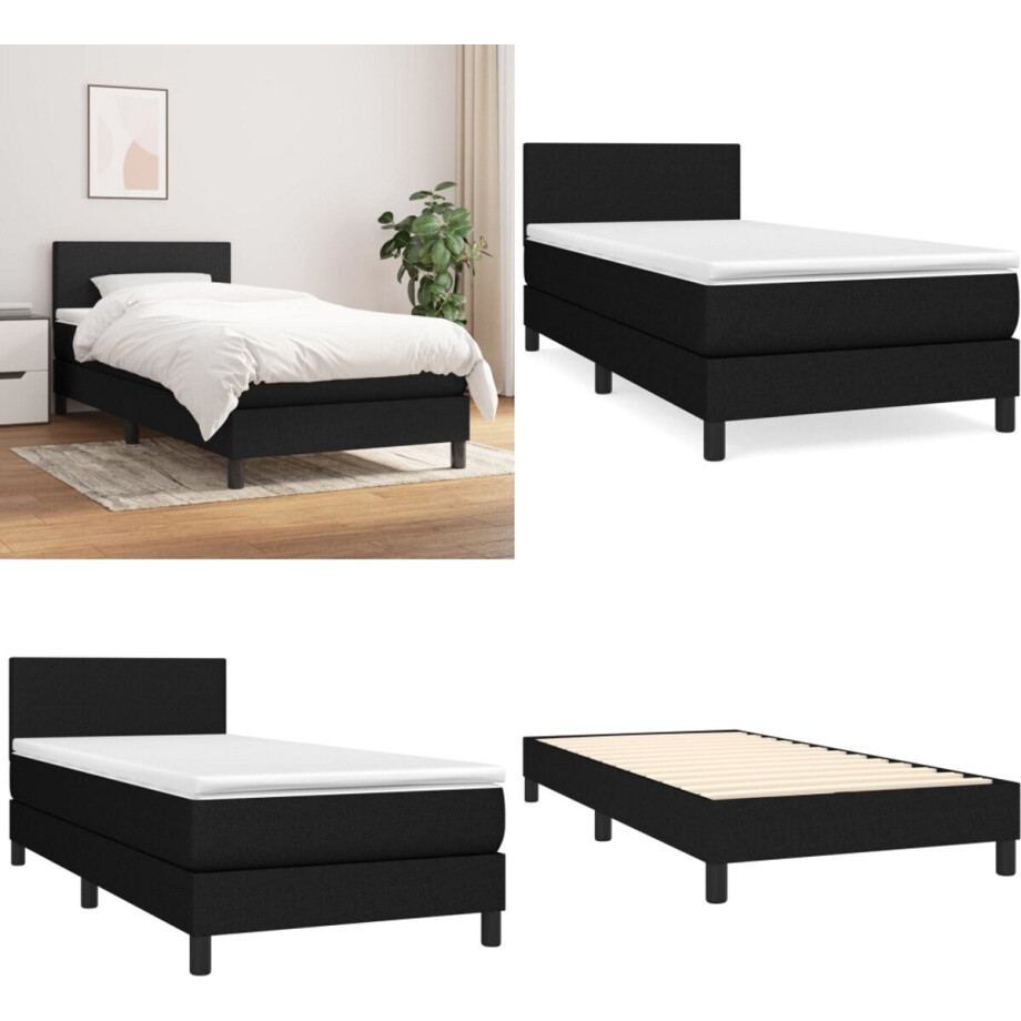 vidaXL Boxspring met matras stof zwart 90x190 cm - Boxspring - Boxsprings - Bed - Slaapmeubel afbeelding 1