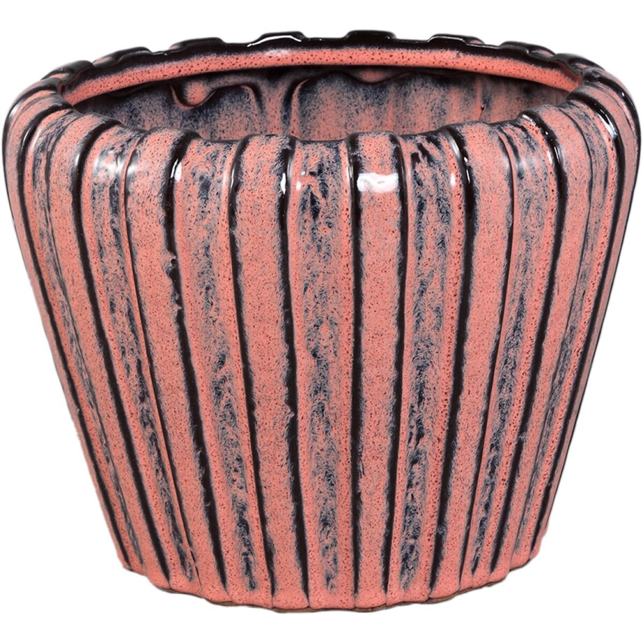 PTMD Mirei Pink Ceramic Pot Vertical Ribbed Round M afbeelding 1