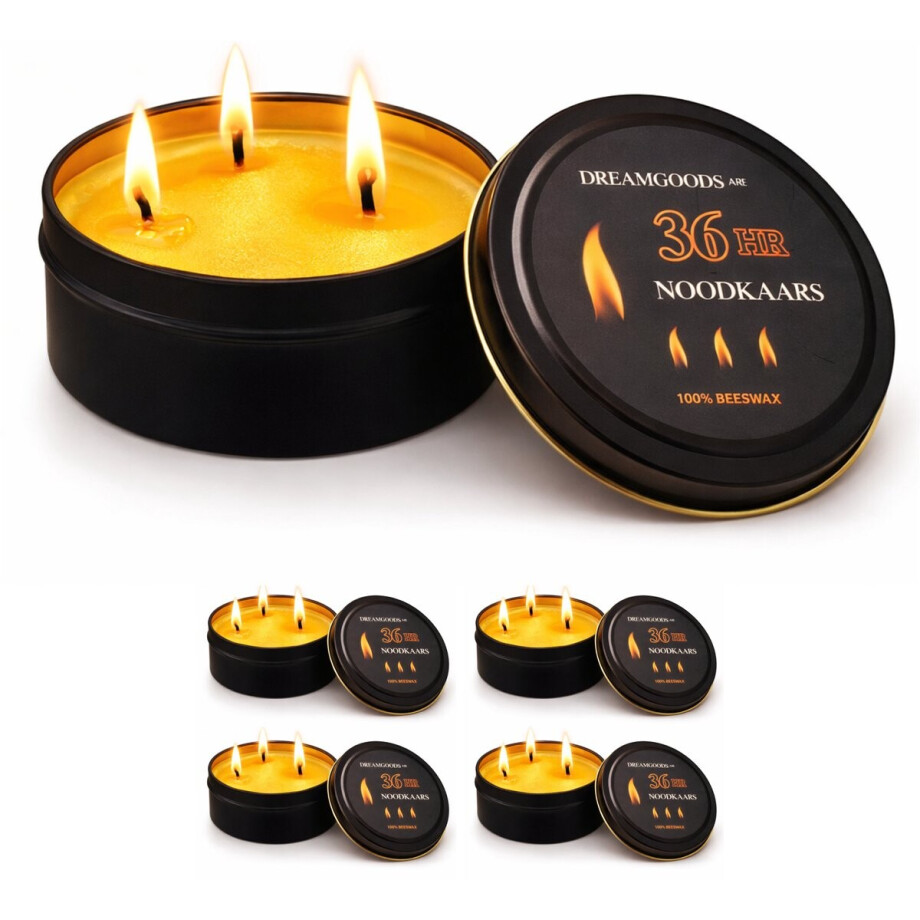 DreamGoods 4x Noodkaarsen Deluxe - 100% Bijenwas - 36 uur per Kaars - 144 uur Licht & Warmte - Extra Lang Brandbaar - Binnen & Buiten - Kamperen & Outdoor - Beewax Overlevingskaars afbeelding 1