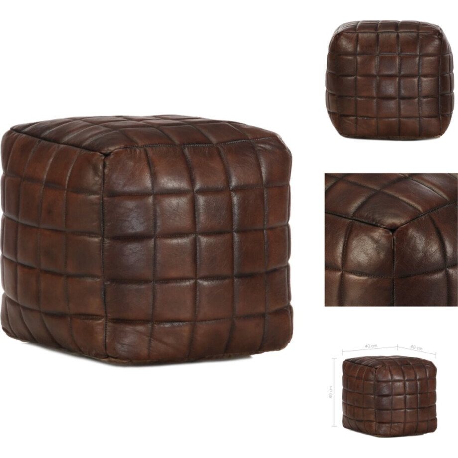 vidaXL Poef - Poefs - Poefen - Voetsteunen - Poef 40x40x40 cm echt geitenleer donkerbruin vidaXL Poef - Poefs - Poefen - Voetsteunen - Poef 40x40x40 cm echt geitenleer donkerbruin afbeelding 1