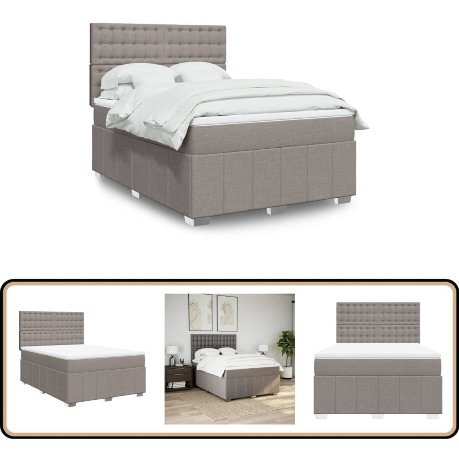 vidaXL Boxspring met matras stof taupe 140x200 cm afbeelding 1