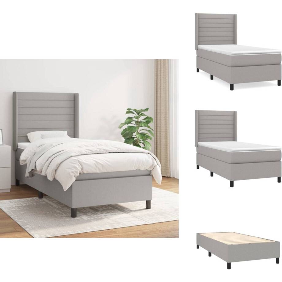 vidaXL Boxspring - Boxsprings - Bed - Slaapmeubel - Boxspring met matras stof lichtgrijs 100x200 cm afbeelding 1