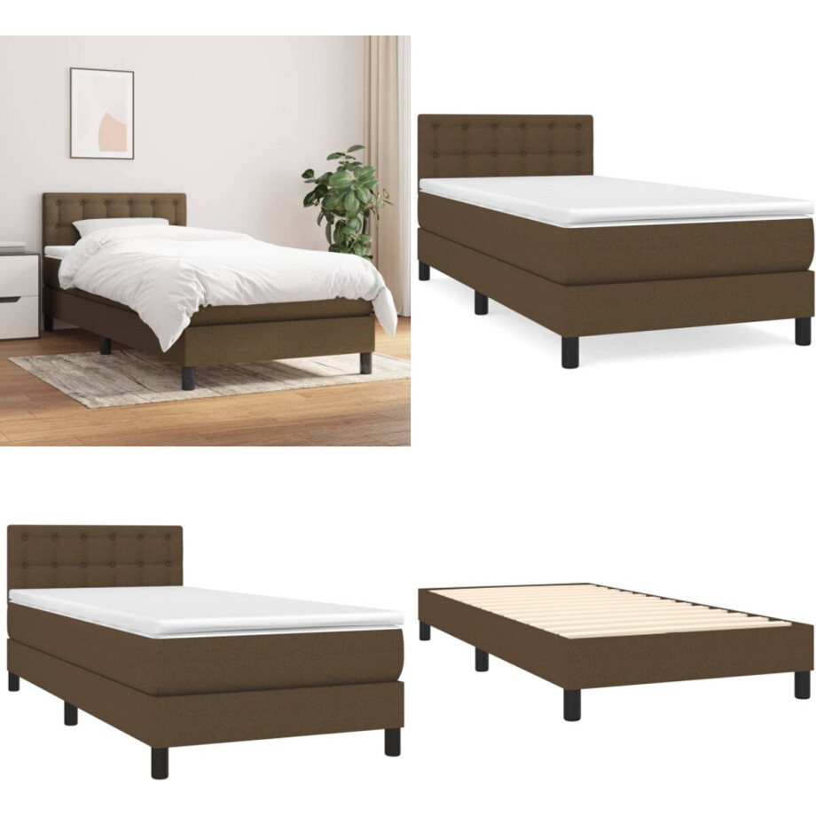 vidaXL Boxspring met matras stof donkerbruin 90x190 cm - Boxspring - Boxsprings - Bed - Slaapmeubel vidaXL Boxspring met matras stof donkerbruin 90x190 cm - Boxspring - Boxsprings - Bed - Slaapmeubel afbeelding 1