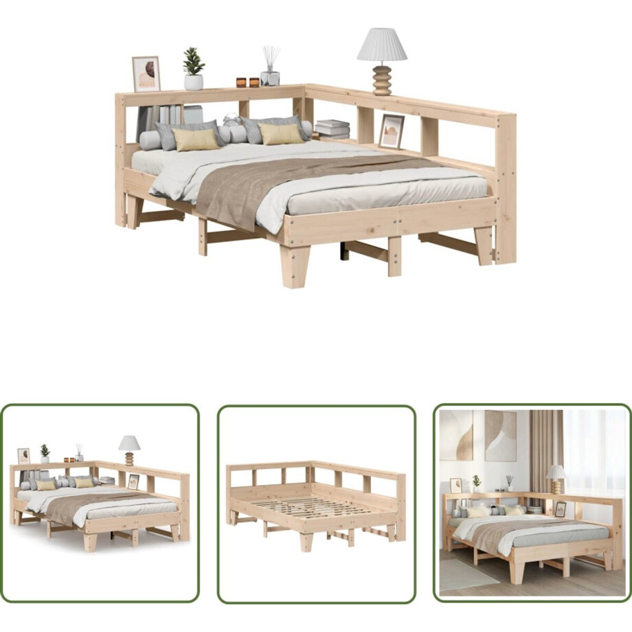 vidaXL Bed - Slaapkamers - Bed met boekenkast zonder matras massief grenenhout 135x190 cm - Houten Bed - Boekenkastbed - Massief Hout vidaXL Bed - Slaapkamers - Bed met boekenkast zonder matras massief grenenhout 135x190 cm - Houten Bed - Boekenkastbed - Massief Hout afbeelding 1