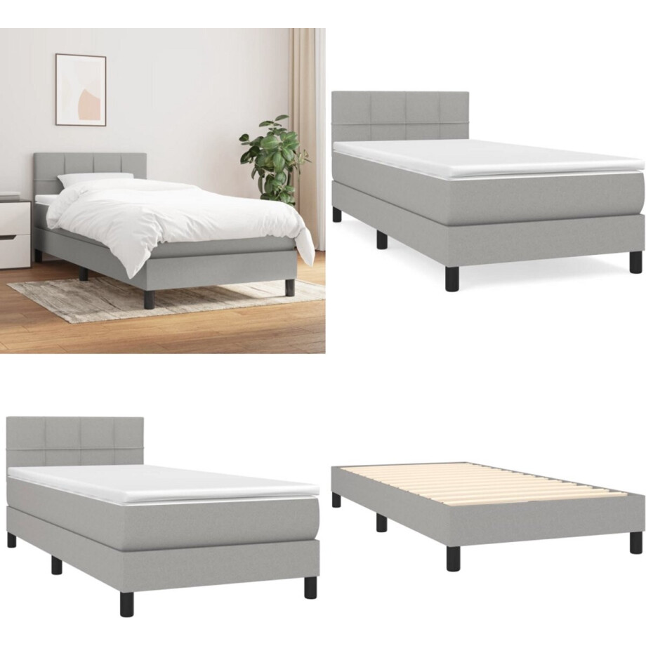vidaXL Boxspring met matras stof lichtgrijs 90x200 cm - Boxspring - Boxsprings - Bed - Slaapmeubel vidaXL Boxspring met matras stof lichtgrijs 90x200 cm - Boxspring - Boxsprings - Bed - Slaapmeubel afbeelding 1