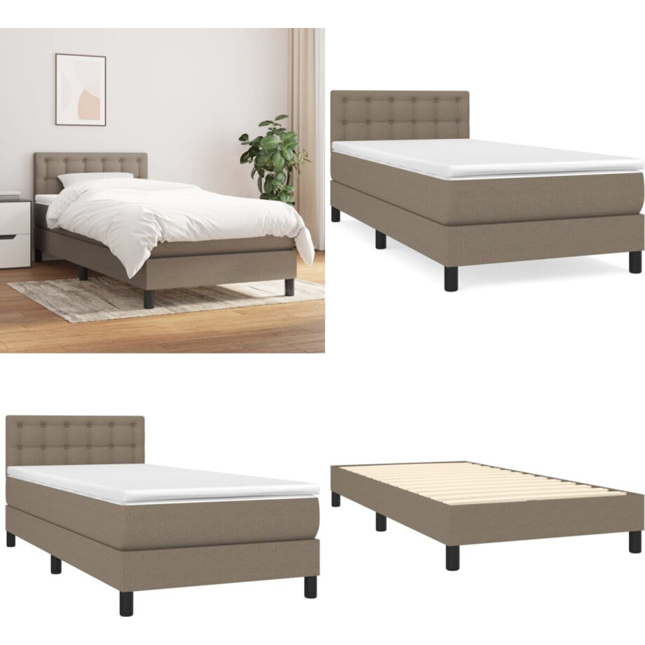 vidaXL - Boxspring - met - matras - stof - taupe - 90x200 - cm afbeelding 1