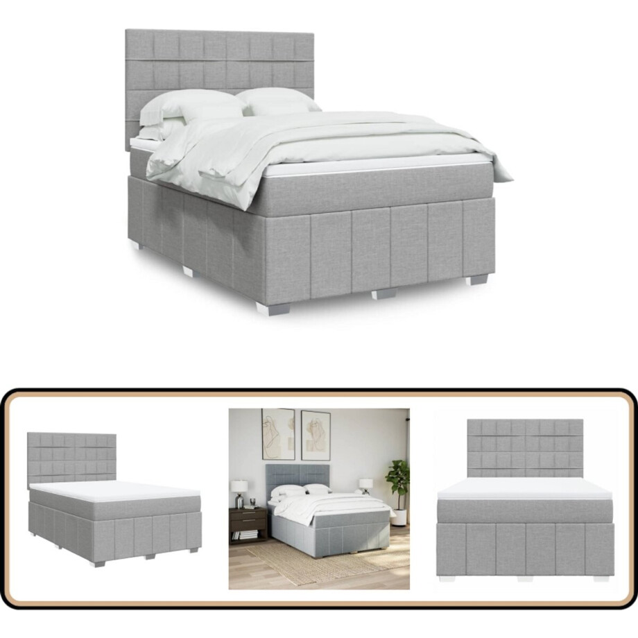 vidaXL Boxspring met matras stof lichtgrijs 140x190 cm afbeelding 1