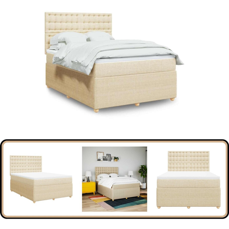 vidaXL Boxspring met matras stof crèmekleurig 140x190 cm afbeelding 1