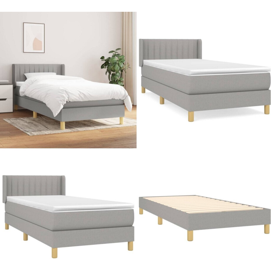vidaXL Boxspring met matras stof lichtgrijs 80x200 cm - Boxspring - Boxsprings - Bed - Slaapmeubel afbeelding 1
