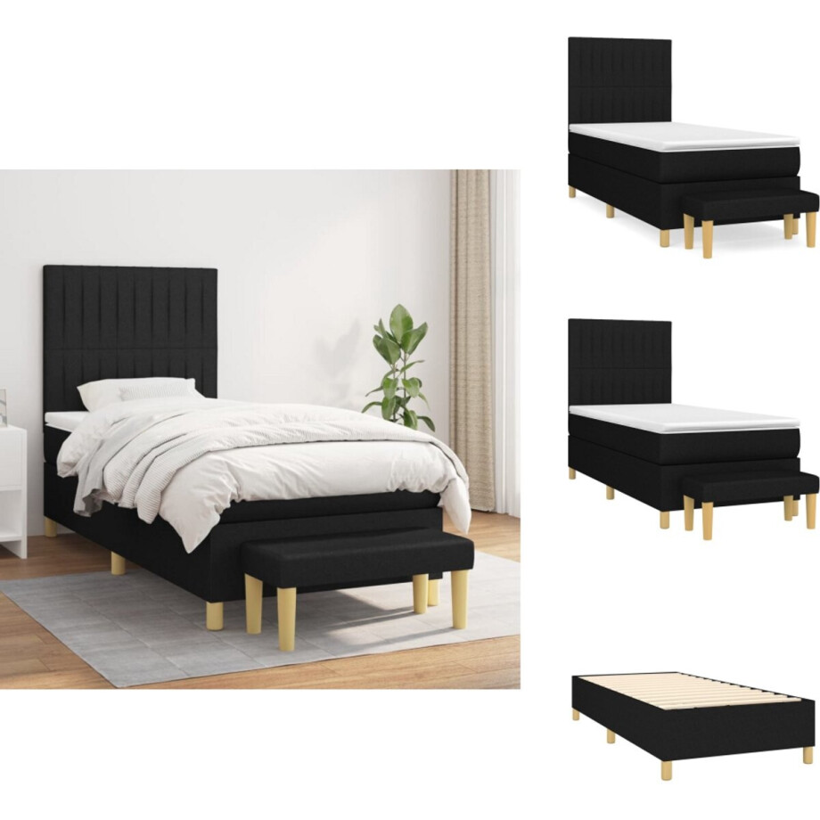 vidaXL Boxspring - Boxsprings - Pocketveringbed - Bed - Boxspring met matras stof zwart 90x200 cm vidaXL Boxspring - Boxsprings - Pocketveringbed - Bed - Boxspring met matras stof zwart 90x200 cm afbeelding 1