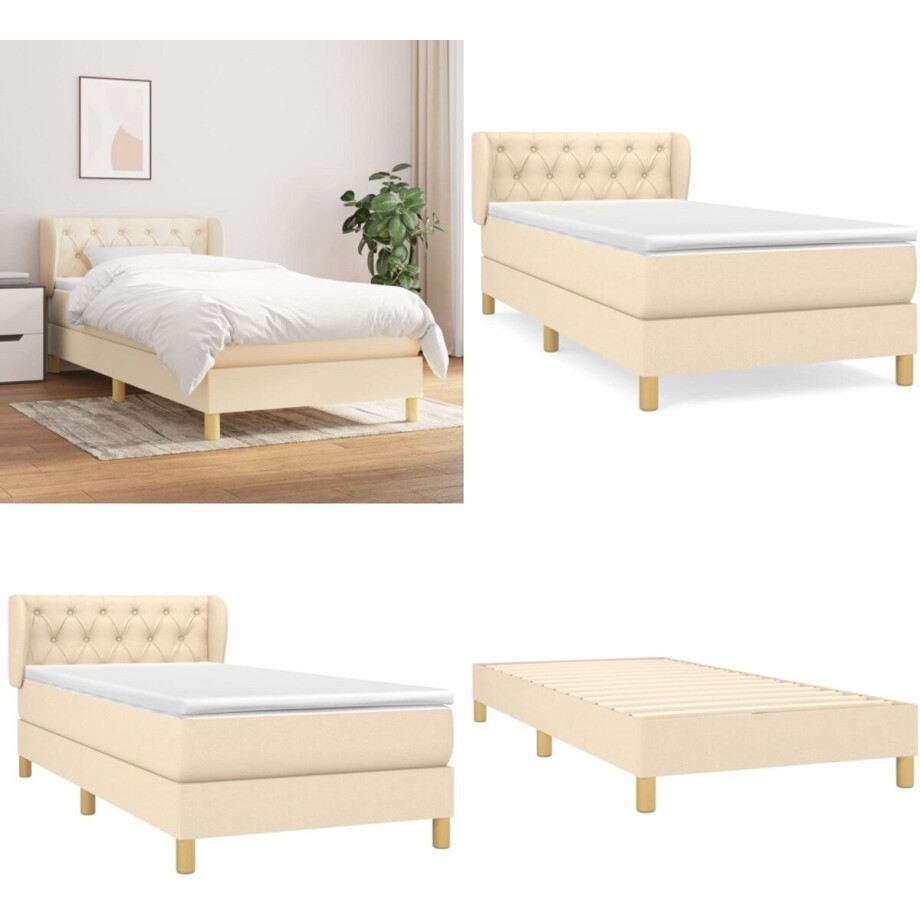 vidaXL Boxspring met matras stof crèmekleurig 80x200 cm - Boxspring - Boxsprings - Bed - Slaapmeubel afbeelding 1