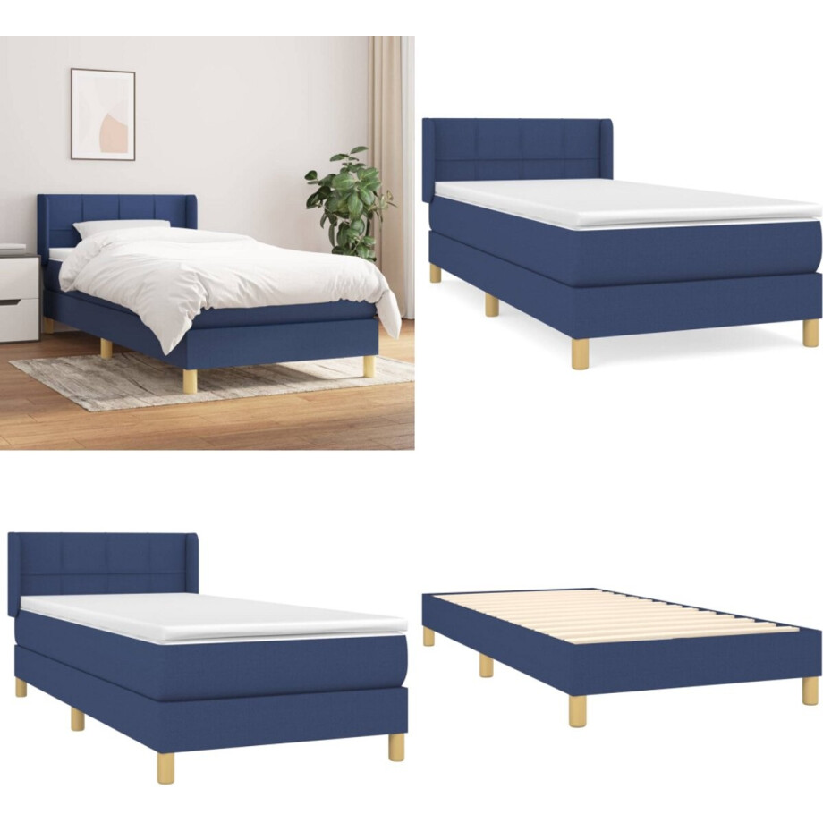 vidaXL Boxspring met matras stof blauw 100x200 cm - Boxspring - Boxsprings - Bed - Slaapmeubel afbeelding 1