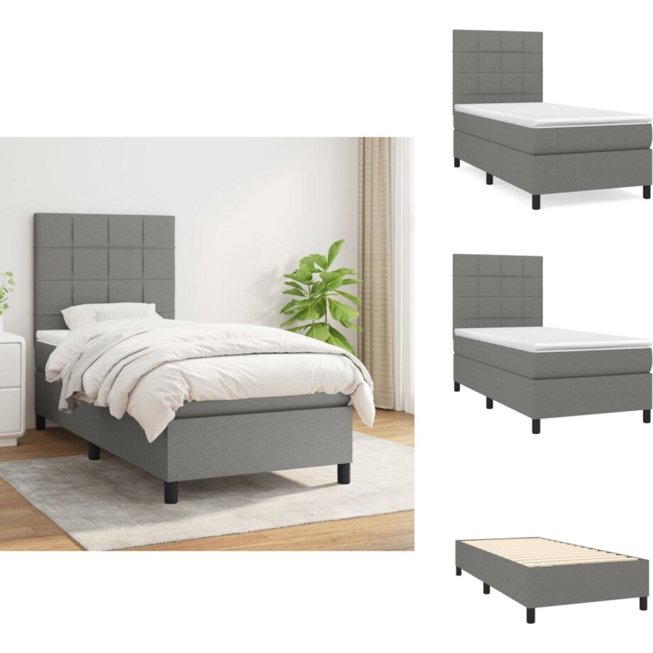 vidaXL Boxspring - Boxsprings - Bed - Slaapmeubel - Boxspring met matras stof donkergrijs 90x190 cm afbeelding 1