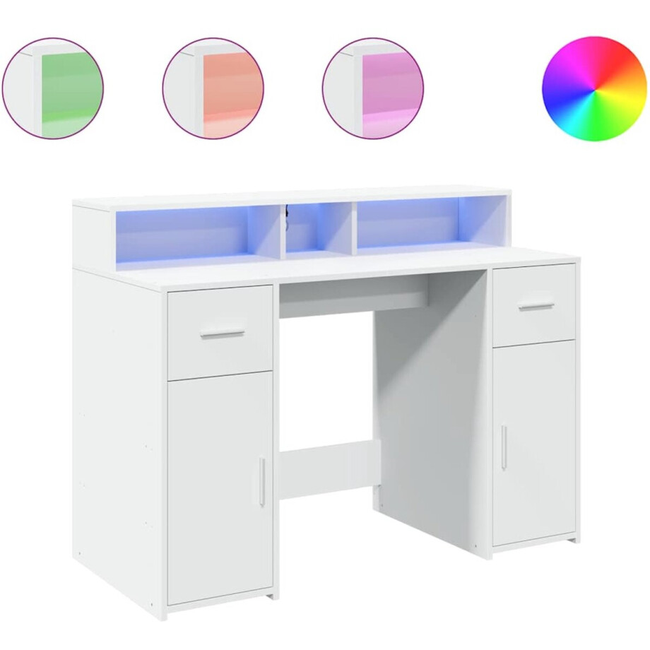 vidaXL - Bureau - met - LED-verlichting - 120x55x91 - cm - bewerkt - hout - wit vidaXL - Bureau - met - LED-verlichting - 120x55x91 - cm - bewerkt - hout - wit afbeelding 1