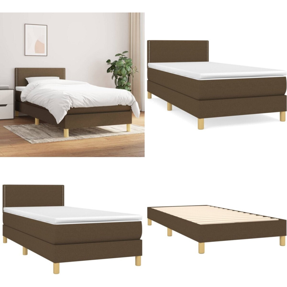 vidaXL Boxspring met matras stof donkerbruin 100x200 cm - Boxspring - Boxsprings - Bed - Slaapmeubel vidaXL Boxspring met matras stof donkerbruin 100x200 cm - Boxspring - Boxsprings - Bed - Slaapmeubel afbeelding 1