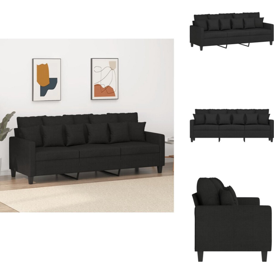 vidaXL 3-zitsbank - 3-zitsbanken - Bank - Driezitsbank - Driezitsbank 180 cm stof zwart afbeelding 1