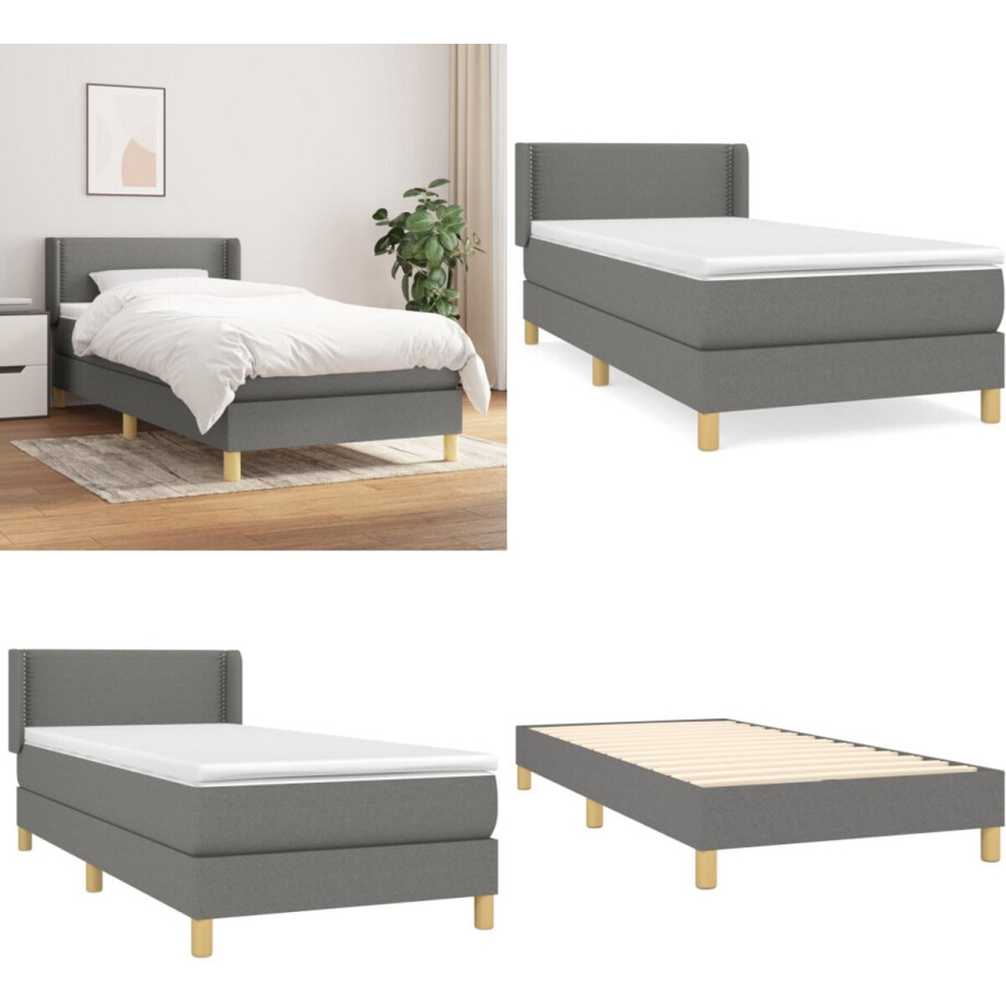 vidaXL Boxspring met matras stof donkergrijs 80x200 cm - Boxspring - Boxsprings - Bed - Slaapmeubel afbeelding 1