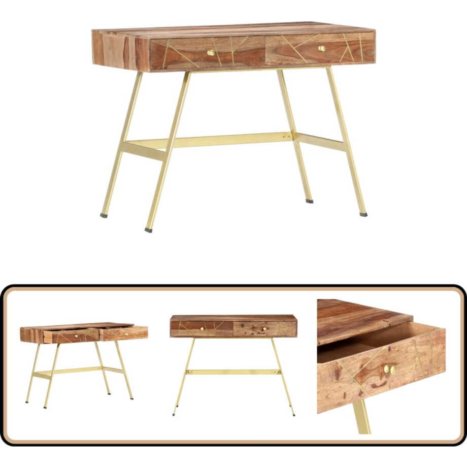 vidaXL Schrijftafel - Massief Sheeshamhout - 100x55x75 cm Schrijftafel - Industrieel Bureau - Kantoorruimte - Thuiswerkplek - Laptopstandaard afbeelding 1