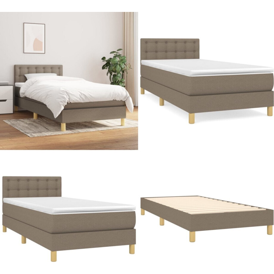 vidaXL Boxspring met matras stof taupe 90x200 cm - Boxspring - Boxsprings - Bed - Slaapmeubel vidaXL Boxspring met matras stof taupe 90x200 cm - Boxspring - Boxsprings - Bed - Slaapmeubel afbeelding 1