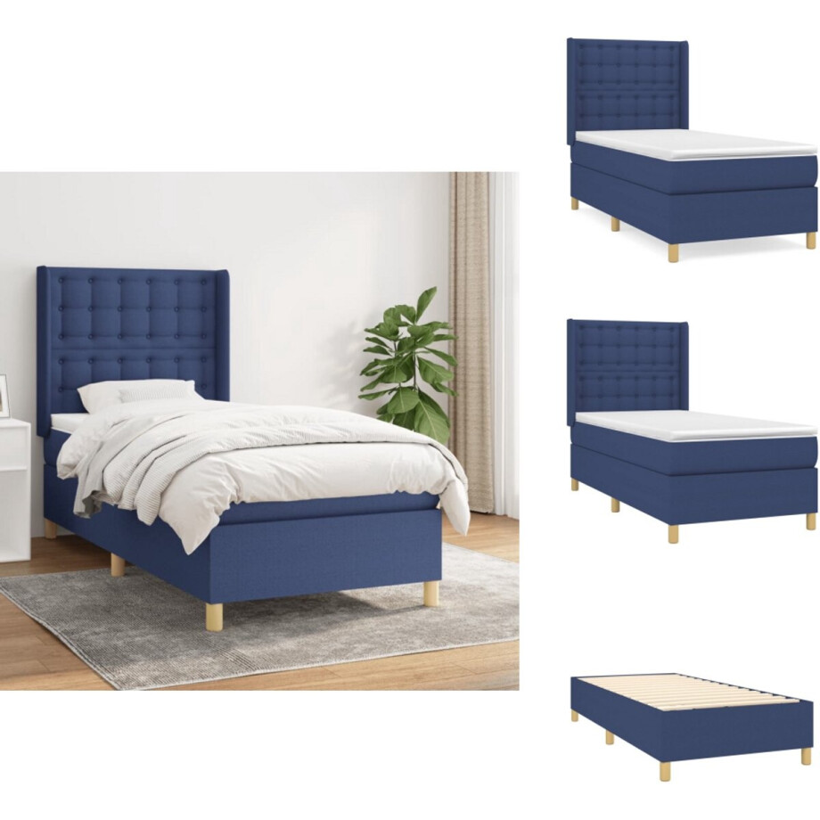 vidaXL Boxspring - Boxsprings - Bed - Slaapmeubel - Boxspring met matras stof blauw 90x200 cm vidaXL Boxspring - Boxsprings - Bed - Slaapmeubel - Boxspring met matras stof blauw 90x200 cm afbeelding 1