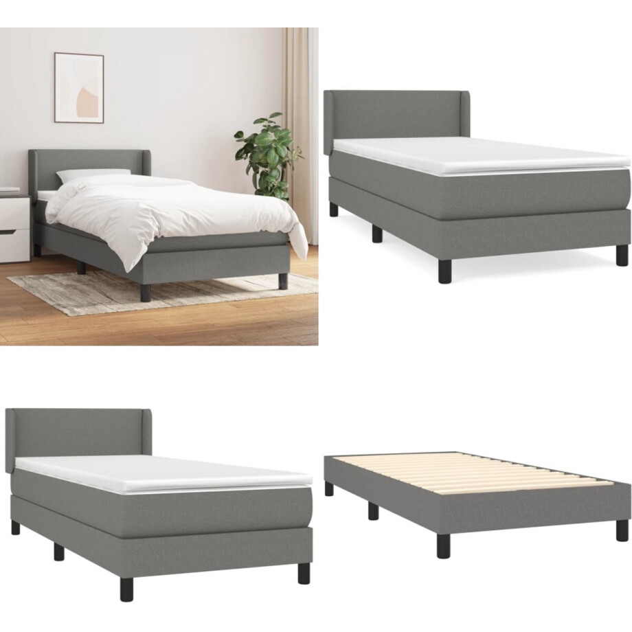 vidaXL Boxspring met matras stof donkergrijs 100x200 cm - Boxspring - Boxsprings - Bed - Slaapmeubel afbeelding 1