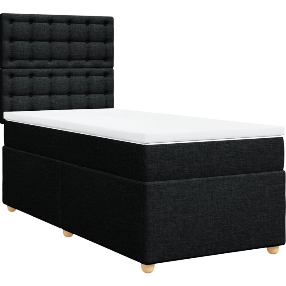 vidaXL - Boxspring - met - matras - stof - zwart - 100x200 - cm afbeelding 1