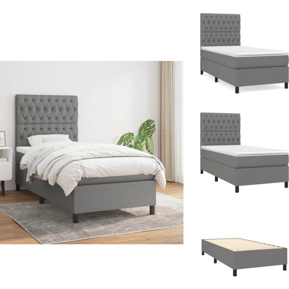 vidaXL Boxspring - Boxsprings - Bed - Slaapmeubel - Boxspring met matras stof donkergrijs 100x200 cm afbeelding 1