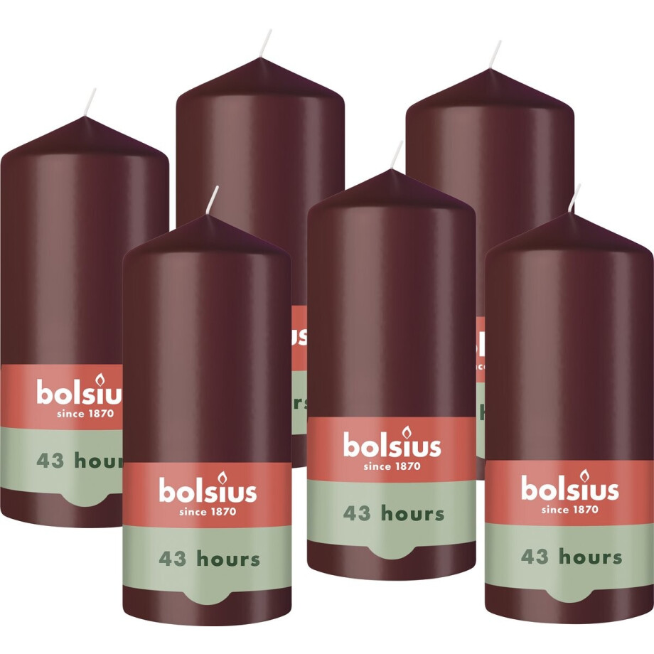 Bolsius - Gladde Stompkaarsen - 6 Stuks - Bordeaux Rood - 13 cm - 43 Branduren afbeelding 1