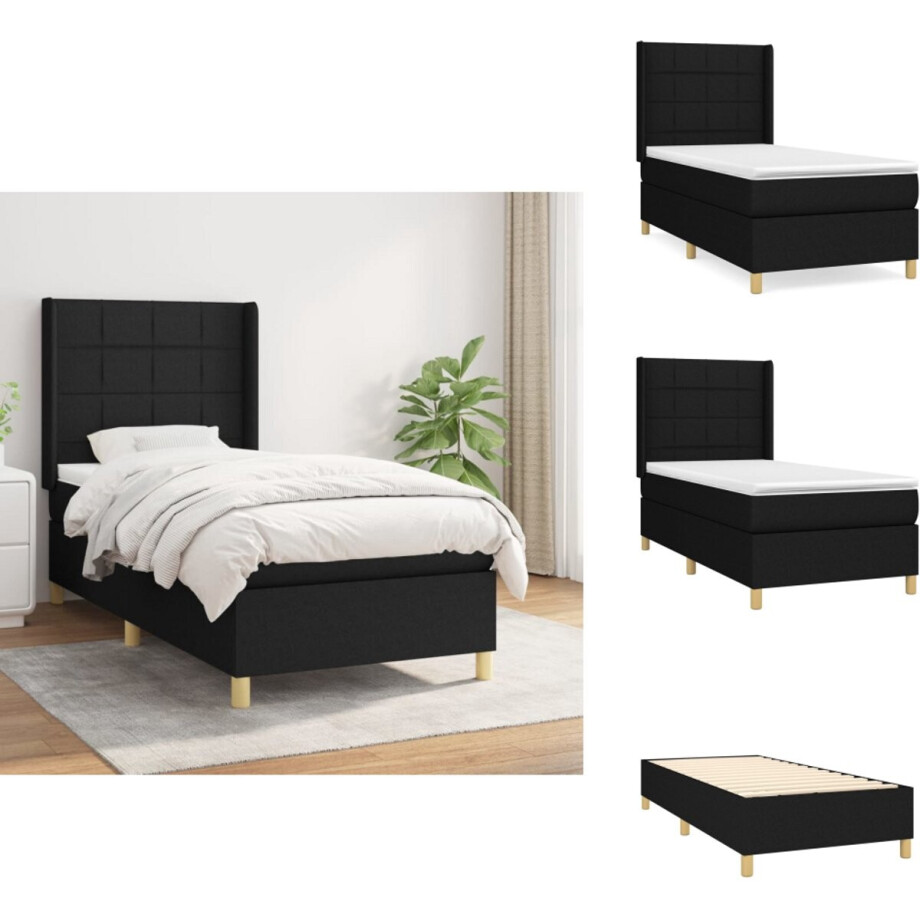 vidaXL Boxspring - Boxsprings - Bed - Slaapmeubel - Boxspring met matras stof zwart 90x200 cm vidaXL Boxspring - Boxsprings - Bed - Slaapmeubel - Boxspring met matras stof zwart 90x200 cm afbeelding 1