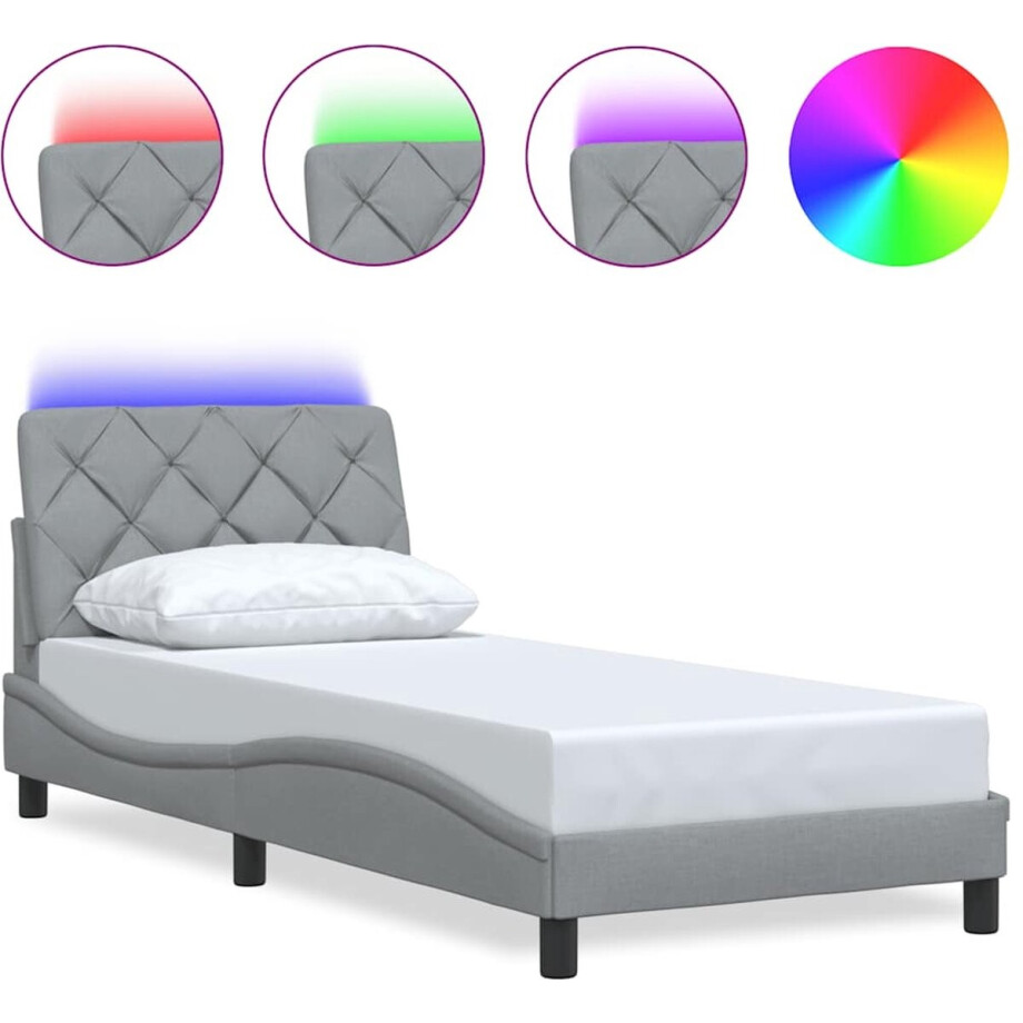 vidaXL - Bedframe - met - LED - zonder - matras - 90x200 - cm - stof - lichtgrijs afbeelding 1