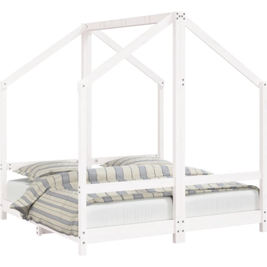 vidaXL - Kinderbedframe - 2x(70x140 - cm - massief - grenenhout - wit vidaXL - Kinderbedframe - 2x(70x140 - cm - massief - grenenhout - wit afbeelding 1
