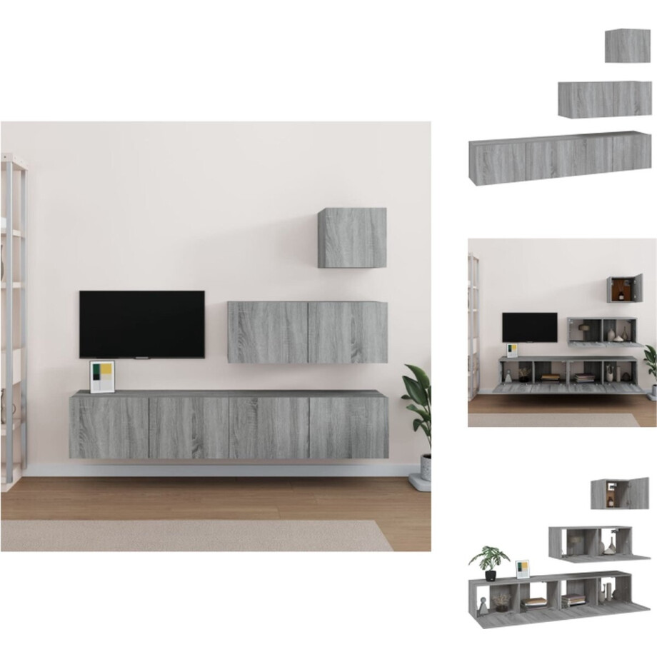 vidaXL Tv-meubelset - Tv-meubelsets - Tv-meubel - Tv Meubelset - 4-delige Tv-meubelset bewerkt hout grijs sonoma eikenkleurig afbeelding 1