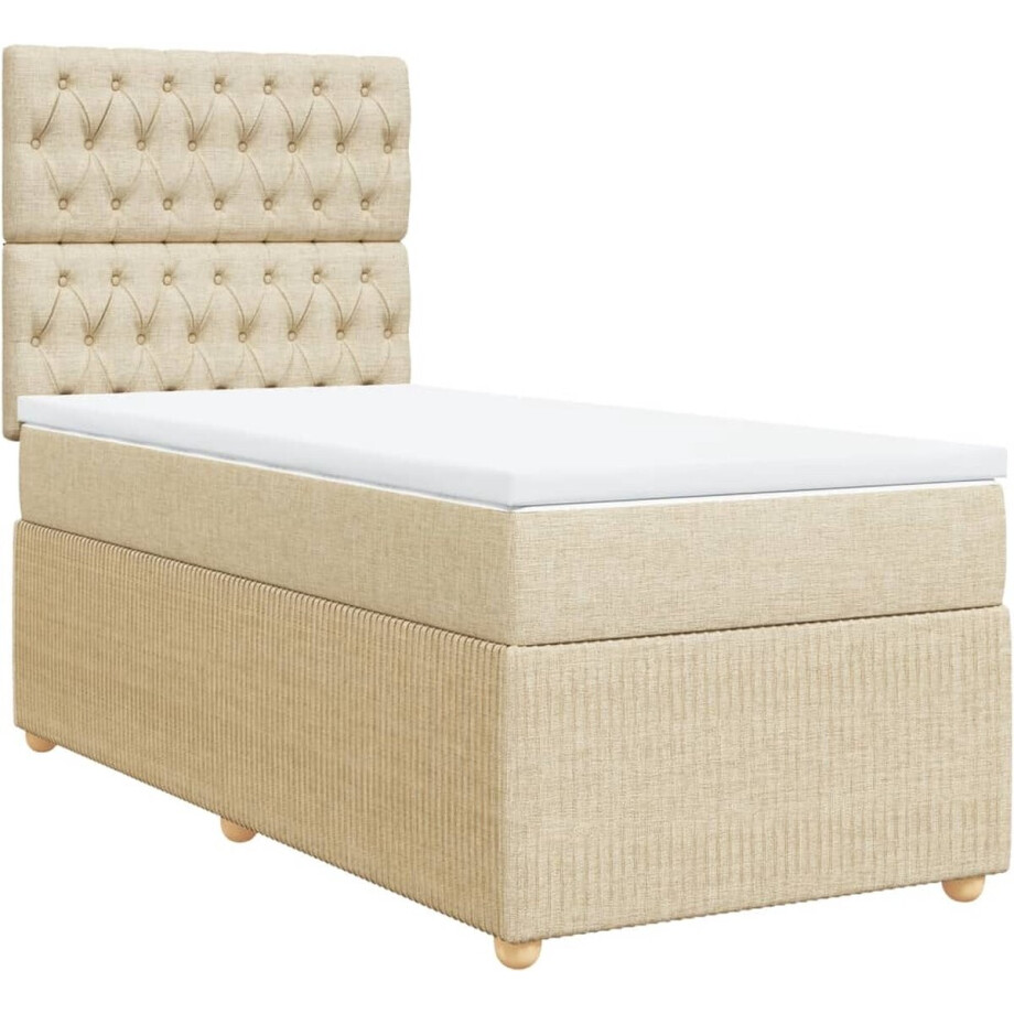 vidaXL - Boxspring - met - matras - stof - crèmekleurig - 100x200 - cm afbeelding 1