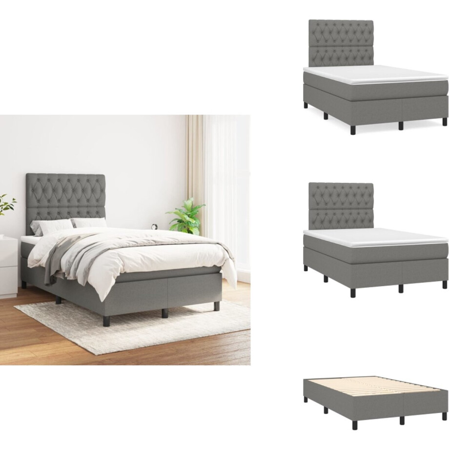 vidaXL Boxspring - Boxsprings - Bed - Slaapmeubel - Boxspring met matras stof donkergrijs 120x200 cm vidaXL Boxspring - Boxsprings - Bed - Slaapmeubel - Boxspring met matras stof donkergrijs 120x200 cm afbeelding 1